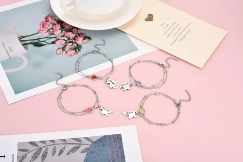 Vista 4 de BOPREINA Juego de pulseras de rompecabezas de 34 piezas para la familia, mejor amiga, de acero inoxidable, mejores amigos, para siempre, tobillera