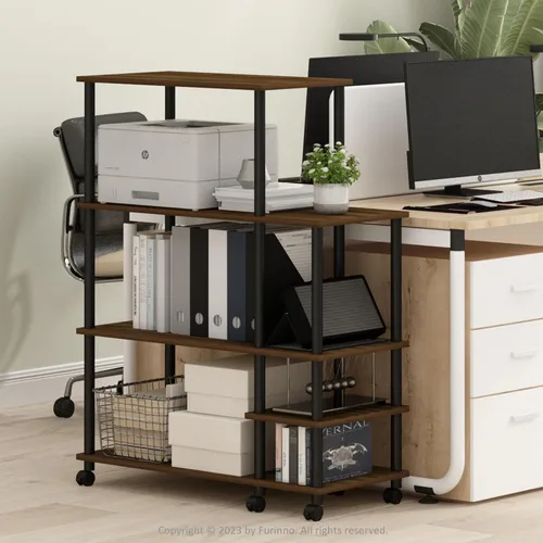 Vista 13 de Furinno Turn-N-Tube - Estantería multipropósito con exhibición y almacenamiento para impresora de 3 niveles, sin herramientas, color pino ámbar