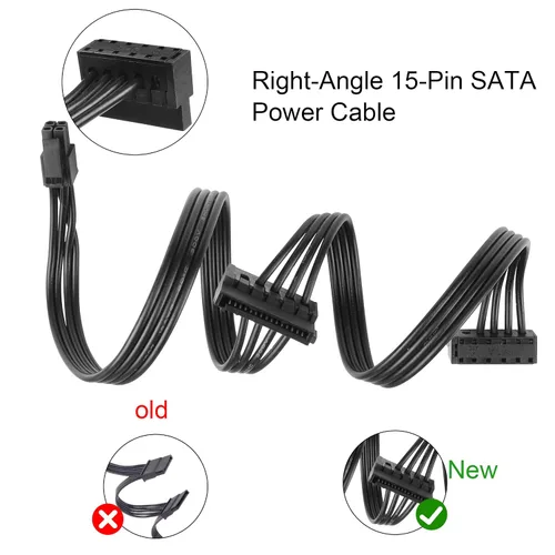 Vista 3 de YACSEJAO Cable divisor de alimentación SATA Mini de 4 pines a 2 pines en ángulo recto de 15 pines para HDD, SSD, unidades ópticas, cable