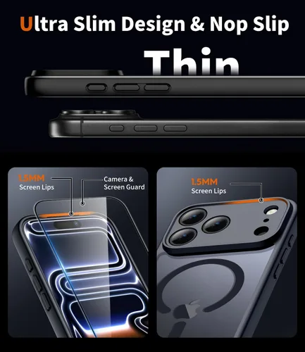 Vista 4 de Funda 2 en 1 para iPhone 17 Pro, protección completa de la cámara, compatible con MagSafe, delgada, translúcida, mate, a prueba de golpes, Negro