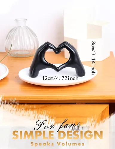 Vista 2 de Escultura moderna de manos de corazón de oro, arte decorativo de mesa, símbolo de amor, decoración del hogar (negro)