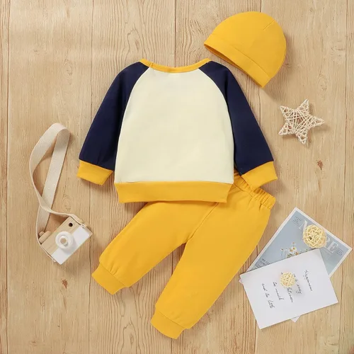 Vista 3 de Ropa para bebé niño, sudadera para otoño e invierno, trajes de manga larga con bolsillo, sombreros, 3 piezas