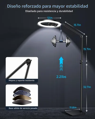 Vista 6 de UBeesize - Trípode de luz de anillo de 12 pulgadas para iPhone, soporte de teléfono superior de 75 pulgadas de alto