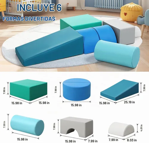 Vista 2 de Bloques de espuma de juguetes de escalada para niños: 6 bloques de escalada de espuma de cuero sintético para niños pequeños - Juego suave