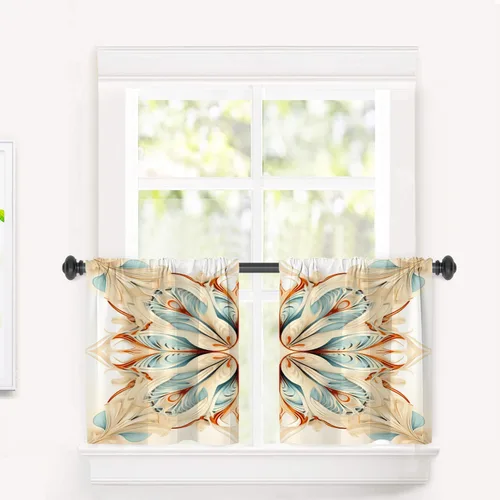Vista 133 de Cortinas opacas de poliéster multicapa para cafetería, con diseño de diamantes, 2 unidades, 26 x 24 pulgadas