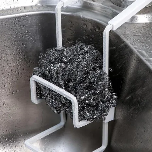 Vista 3 de Géneric Soporte de esponja de cocina, soporte de almacenamiento duradero para fregadero pequeño, organizador de metal, organizador de fregadero
