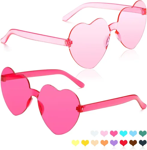 Vista 20 de Lentes de sol con forma de corazón, 2 pares de lentes de sol en forma de corazón, gafas de sol rave para mujeres, regalos de fiesta