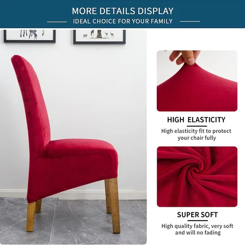 Vista 47 de Velvet Large Chair Covers, Soft Stretch Removable Seat Covers High Back Chairs Protector Slipcovers for Dining Room Decor (Black,Set of 2)