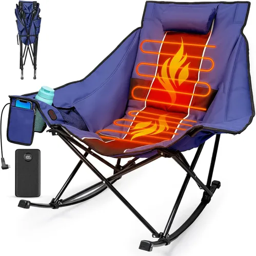 Vista 10 de ZENPETIO Silla mecedora con calefacción, sillas mecedoras plegables al aire Gris