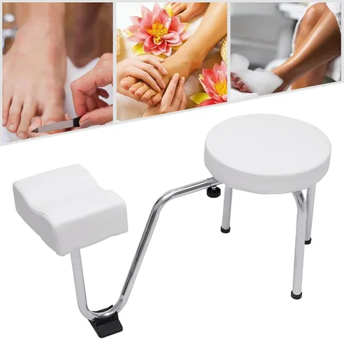 Vista 3 de Silla de pedicura moderna, altura ajustable y longitud de hierro y PVC, para el hogar, spa, salón de belleza (blanco)