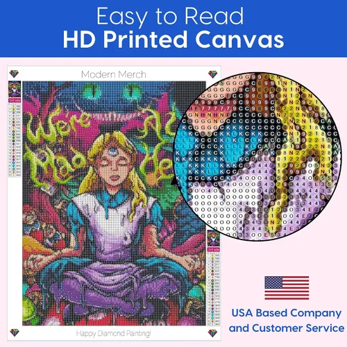 Vista 5 de Kits de Arte de Diamantes de Modern Merch Alicia en el País de las Maravillas para Adultos 'Todos Estamos Locos Aquí' Pintura de Diamantes 5D