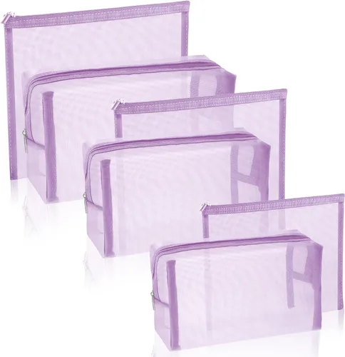 Vista 9 de 6 bolsas de maquillaje de malla, bolsa de cosméticos de malla, portátil, organizador de viaje, bolsa con cremallera, bolsas de maquillaje