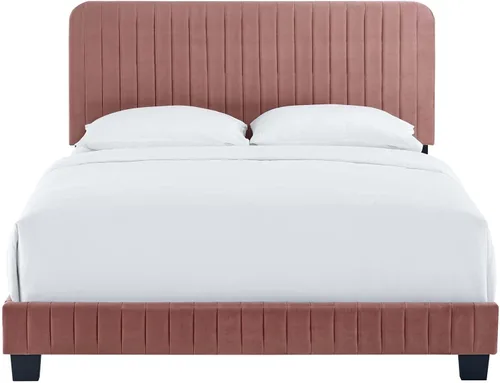 Vista 7 de Modway Celine - Cama con plataforma de terciopelo copetudo y alto rendimiento con canal en color rosa polv
