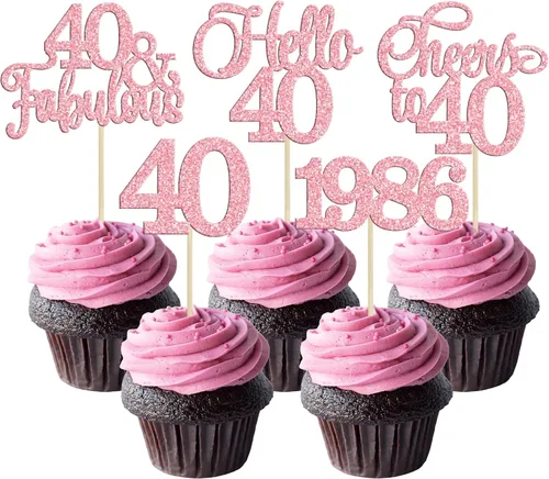 Vista 51 de Gyufise Paquete de 24 adornos negros para cupcakes de 10.º cumpleaños con purpurina negra 10 Ten Hello 10 Dights dobles desde 2015 para decoraciones