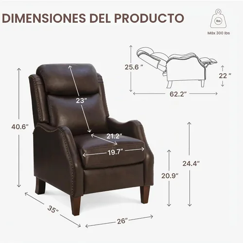 Vista 3 de KISLOT Sillón reclinable de cuero sintético con decoración de remaches, sofá individual para sala de estar y dormitorio