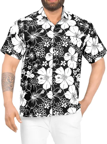 Vista 2 de LA LEELA Camisa de verano para hombre, estilo festivo, con botones, estilo hawaiano, Aloha, fiesta, manga corta, camisa de playa para vacaciones