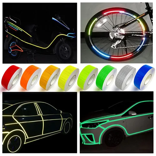 Vista 4 de 8 rollos de cinta reflectante de alta visibilidad de 8 colores, calcomanías de seguridad autoadhesivas impermeables para visibilidad nocturna al