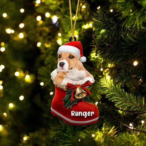 Vista 40 de Amantes de los perros de Navidad – Akita Inu Dog in Santa Boot Adorno de Navidad, adorno personalizado en forma 2D, adorno de Navidad, personaliza
