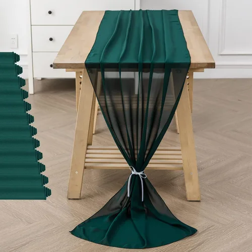 Vista 53 de Paquete de 2 caminos de mesa de gasa de 10 pies de 29 x 120 pulgadas, camino de mesa romántico transparente para boda, fiesta de cumpleaños