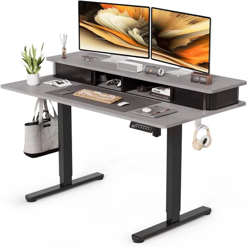 Vista 13 de JOY Worker - Escritorio eléctrico de pie de 35 pulgadas con estante de Gris
