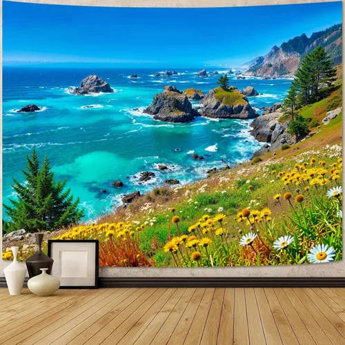 Vista 48 de Zussun Tapiz de Bosque Natural de Montaña Tapiz Verde de Pino Luz Solar Selva para Dormitorio Estético Planta Paisaje de Montaña Tapices Pequeños