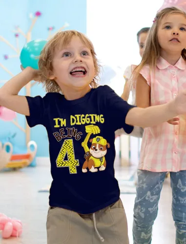 Vista 2 de Paw Patrol Rubble - Camiseta de 4 cumpleaños para niños pequeños