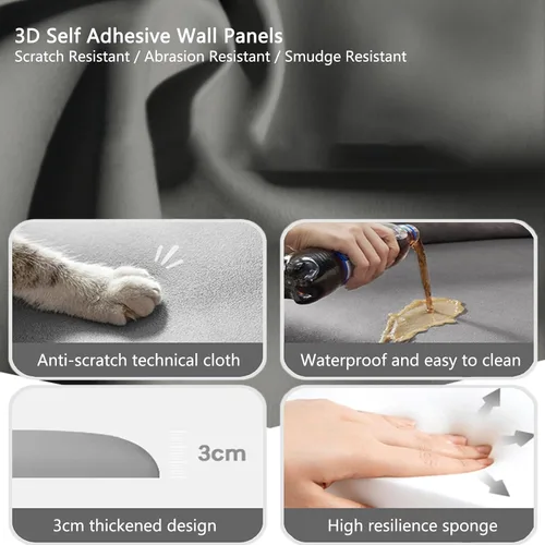 Vista 7 de Cabecera autoadhesiva 3D, paneles de pared tapizados, paneles de pared autoadhesivos 3D anticolisión para decoración de revestimientos de paredes