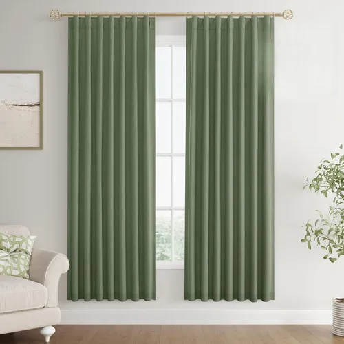 Vista 83 de Joywell - 2 cortinas de lino 100% opacas, con bolsillo para cortinero, trabilla trasera, cinta para ganchos y anillas con clip, con aislamiento