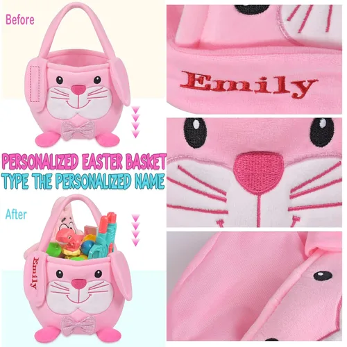 Vista 22 de Cesta de Pascua personalizada para niños, conejo rosa 019B-Rosa