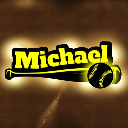 Vista 20 de Nombre Personalizado 7 Colores Lámpara de Béisbol Arte de Pared de Béisbol Personalizado Luz Nocturna Letrero de Nombre LED Regalo para Hombres
