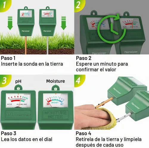 Vista 5 de Kensizer - Probador de suelo, medidor de humedad/pH, kit de herramientas de prueba para jardín, granja y césped, sonda digital para plantas