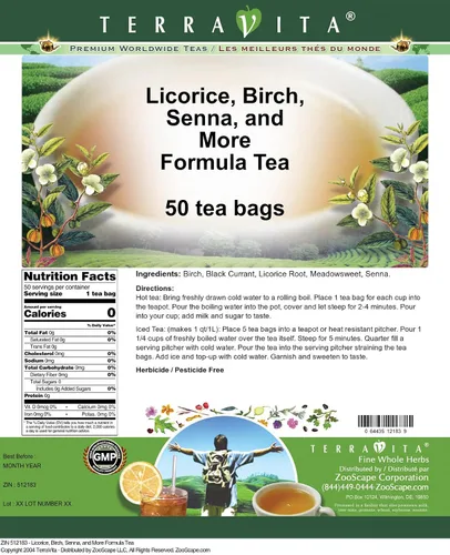 Vista 2 de Té de fórmula limpiadora intestinal - Abedul, Regaliz, Senna y Más (50 bolsitas de té, ZIN: 512183)