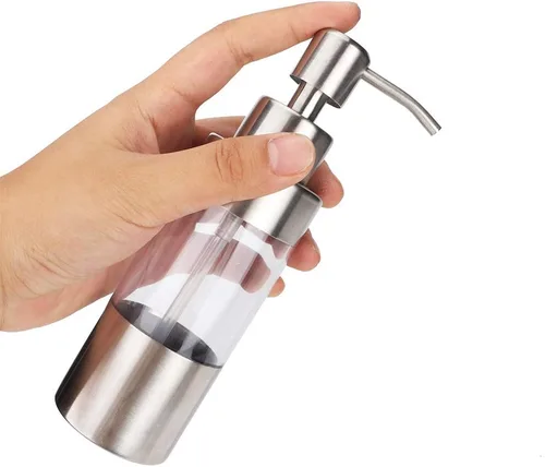 Vista 5 de Walfront Dispensador de jabón dispensador manual transparente de acero inoxidable para encimera de champú líquido dispensador de bomba de loción