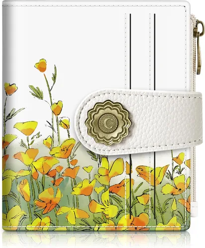 Vista 9 de Chelmon Cartera pequeña gótica para mujer, con bloqueo RFID, de piel sintética, plegable, para tarjetas de crédito, con ventana de identificación