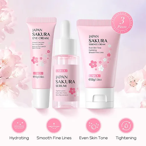 Vista 2 de LAIKOU Juego de Cuidado de la Piel JAPAN SAKURA - Juego de regalo de belleza para el cuidado de la piel con suero, crema para ojos, crema facial