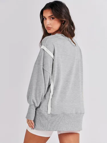 Vista 5 de ANRABESS Sudadera de gran tamaño para mujer, cuello redondo, manga larga, casual, con abertura, sin botones, ropa de otoño