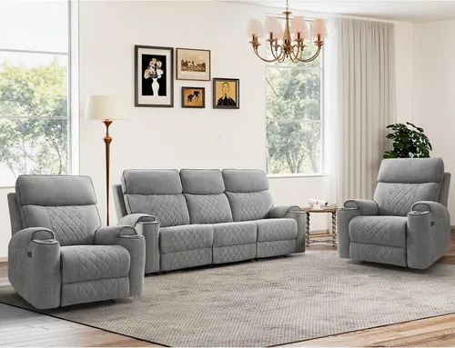 Vista 38 de HAOMARKETS Silla reclinable eléctrica para adultos con puerto USB, sofás reclinables eléctricos de tela suave con portavasos de metal, sillas