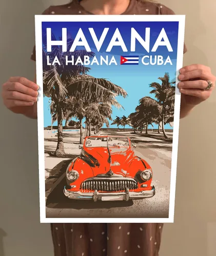Vista 4 de GO SEE DESIGN Póster de viaje estilo vintage Havana Cuba - 8 x 10 - 12 x 18 - 18 x 24 - 24 x 36 / 4 x 6 pulgadas, impresión artística estilo WPA La