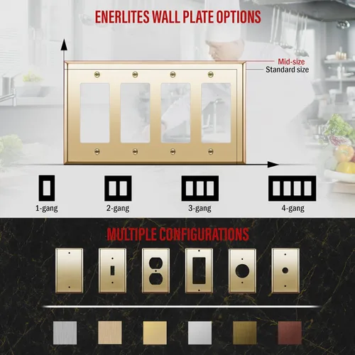 Vista 13 de ENERLITES Placa decorativa doble de metal para interruptor o receptáculo, placa de pared de acero inoxidable, resistente a la corrosión