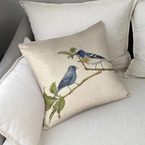 Vista 6 de Fundas de almohada decorativas de lino con diseño de pájaro en acuarela de 18 x 18 pulgadas para sofá, dormitorio, sala de estar y automóvil