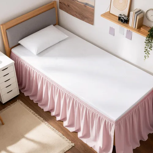 Vista 52 de Falda de cama RIMELA tamaño Queen color verde bebé con caída de 15 pulgadas, falda elástica envolvente, volante que protege contra el polvo