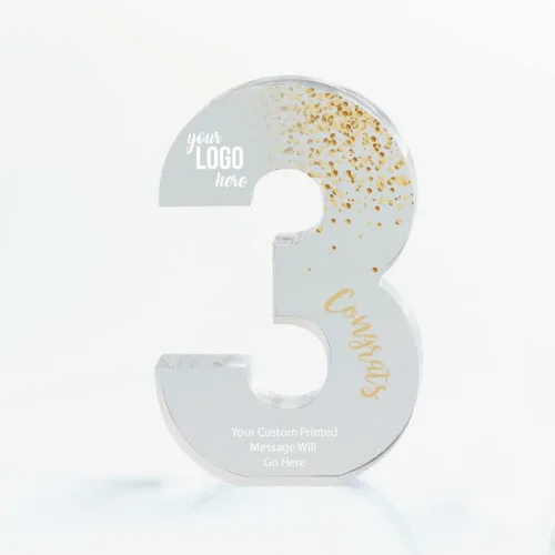 Vista 9 de Baudville Trofeo acrílico a todo color – 3 años de servicio al empleado – Transparente – Premio para empleados – Impresión personalizada de hasta