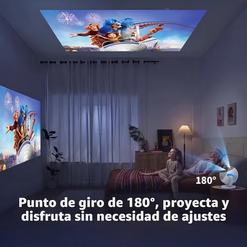 Vista 8 de Mini proyector, proyector portátil 4K ayuda 1080P y altavoz de 5W Redonda