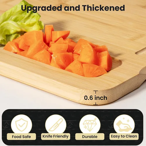 Vista 2 de Heimlove Tabla de Cortar de Bambú Extra Grande, Tablas de Cortar de 17" x 11" para Cocina Tablas de Charcutería con Ranura para Jugo y Asas, Tabla