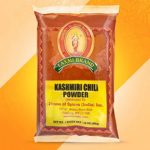 Vista 2 de Laxmi Brand Chile en polvo de Cachemira, auténtica especia india, hecho fresco, hecho puro, producto de la India (14 onzas)