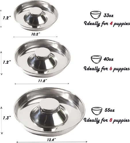 Vista 3 de Cuenco para cachorros, comedero de acero inoxidable para múltiples cachorros, cuencos básicos de comida y agua, plato de destete para perros