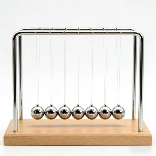 Vista 9 de Newton's Cradle - Pelotas oscilantes con péndulo de equilibrio con base de haya, juguete de ciencia y física, juguete para calmar la ansiedad Base