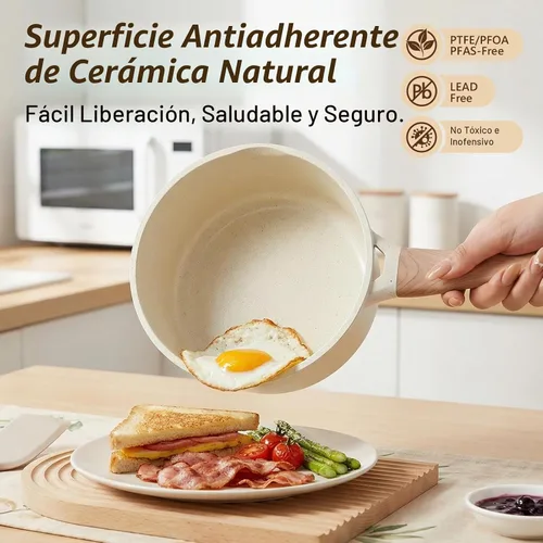 Vista 2 de Cacerola antiadherente de cerámica con tapa, olla pequeña antiadherente de 2.0 cuartos de galón con mango que se mantiene fresco, olla de cocción
