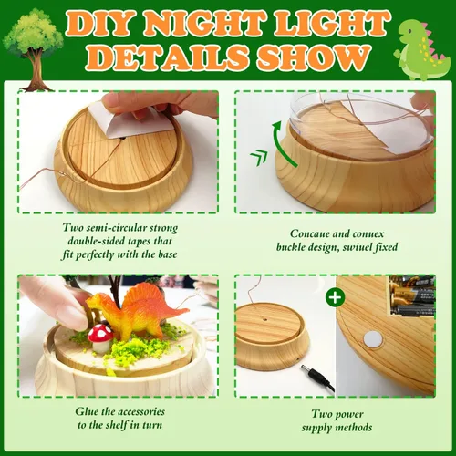 Vista 3 de Crea tu propia luz nocturna, kits de bricolaje de dinosaurio para niñas, luces nocturnas mágicas creativas USB Edición de mejora, juguetes