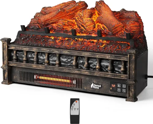 Vista 10 de TURBRO Eternal Flame - Troncos eléctricos infrarrojos para chimenea, 23 pulgadas de cuarzo infrarrojo, calentador de leña con control remoto, cama